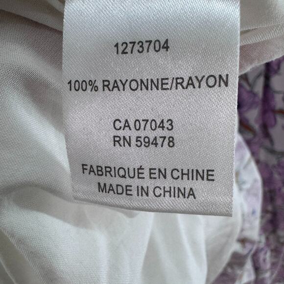 Haute Hippie Dress Womens M White Purple Floral Tiered Midi Smocked Cottage Boho - Picture 15 of 16